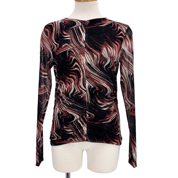 Rachel Zoe NWT Brown, White, and Black Swirl Pattern Long Sleeve Top, Small - Picture 3 of 16